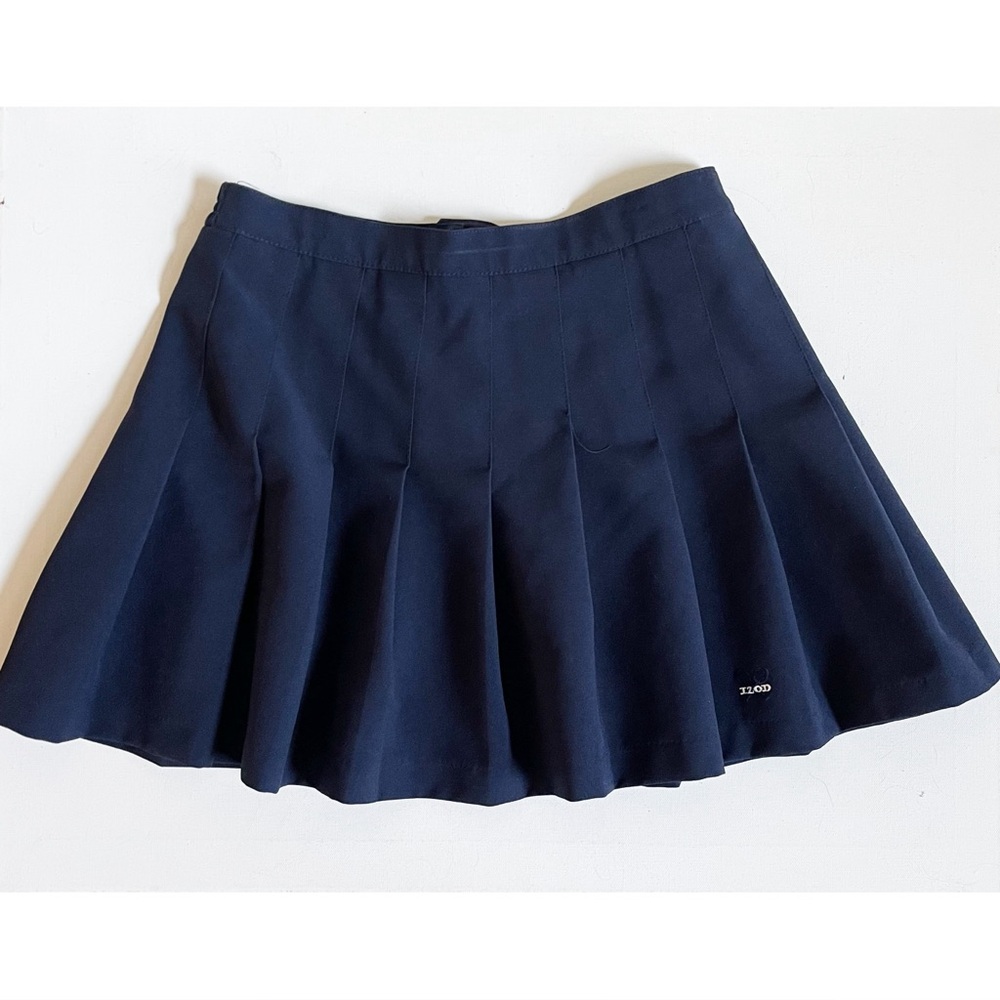 IZOD Vintage Pleated Mini Tennis Skirt Golf Navy Blue High Waisted Zip Size 10 - Picture 2 of 4